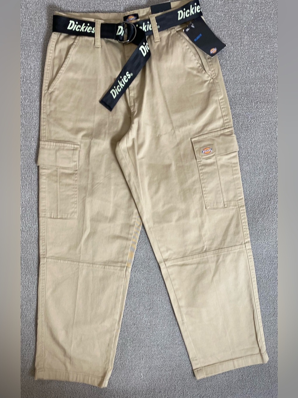 Dickies Women’s Relaxed Fit Cropped Khaki Utility Cargo Pants with Logo Belt